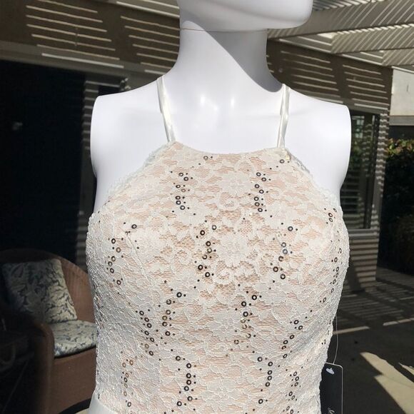 Sequin Hearts Sequin Lace Bodice Halter Gown Sz 1 - Picture 3 of 10